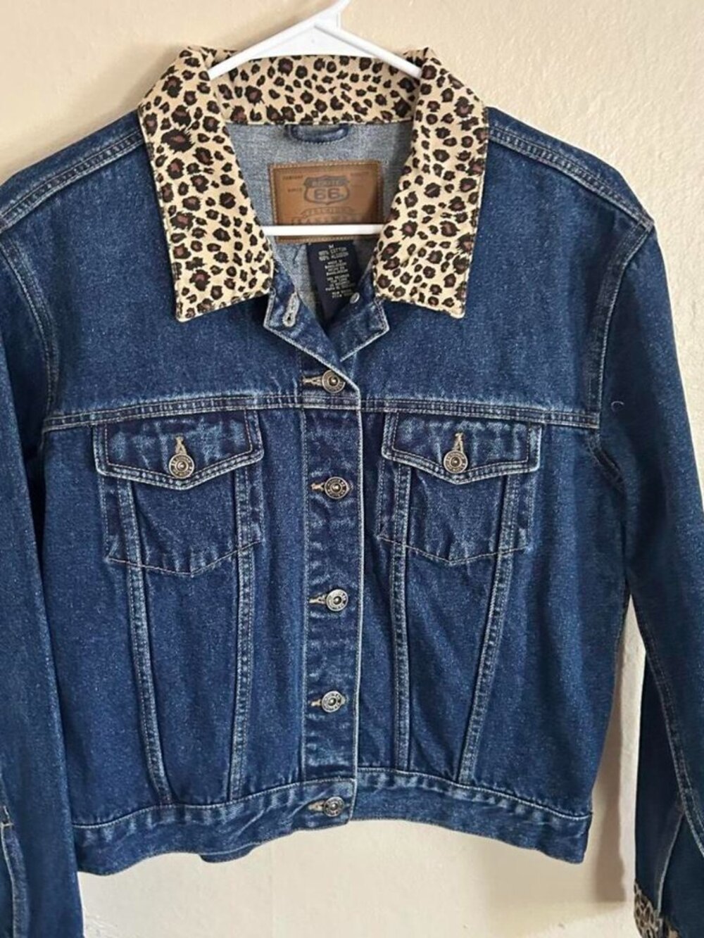 Y2K vintage Leopard Trim Denim Jacket